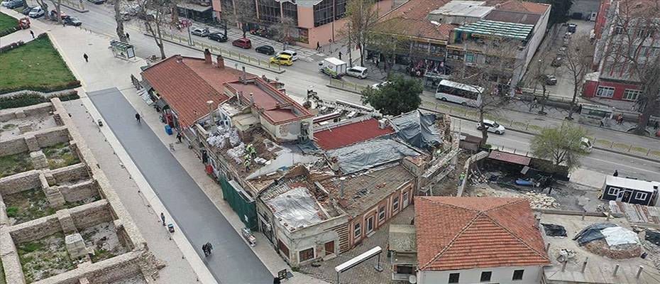 Edirne'deki tarihi Havlucular Hanı'nda restorasyon çalışmaları sürüyor